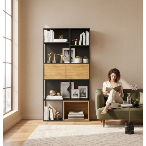 REGAŁ NA KSIĄŻKI METALOWE DREWNO LITE DĄB JESION OLCHA RNK-168